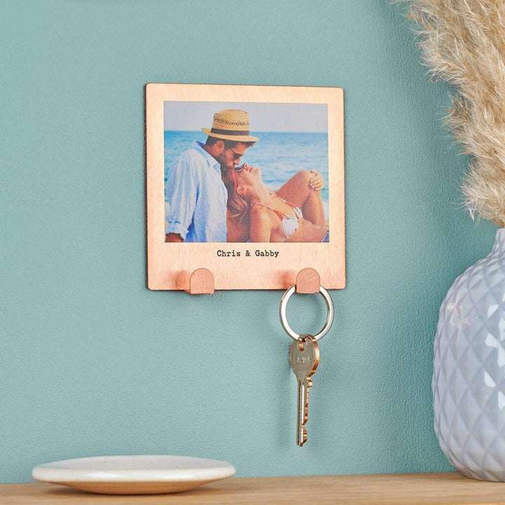 Personalised Stainless Steel Couples Photo Key Hook – Custom Photo Key Holder with Adhesive Wall Mount