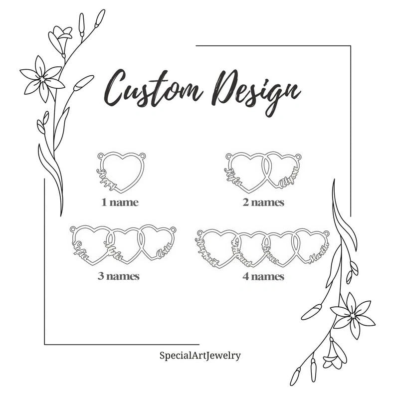 Personalized 1–5 Heart Name Necklace for Mom – Custom Family Names Necklace | Mother’s Day Gift