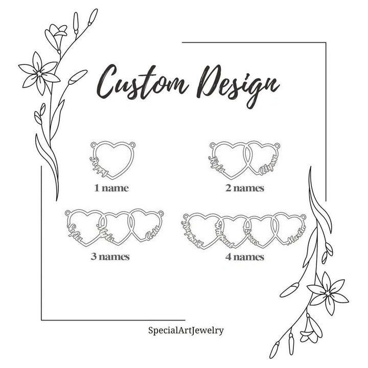 Personalized 1–5 Heart Name Necklace for Mom – Custom Family Names Necklace | Mother’s Day Gift