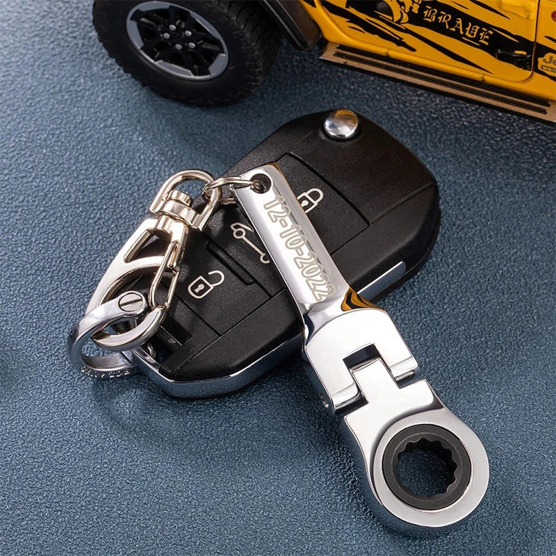 Personalized 10mm Ratchet Wrench Keychain – Engraved Mini Flex Head Tool Keyring for Mechanics & DIY