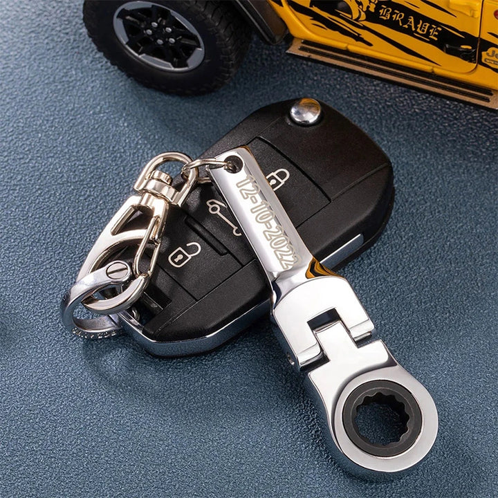 Personalized 10mm Ratchet Wrench Keychain – Engraved Mini Flex Head Tool Keyring for Mechanics & DIY