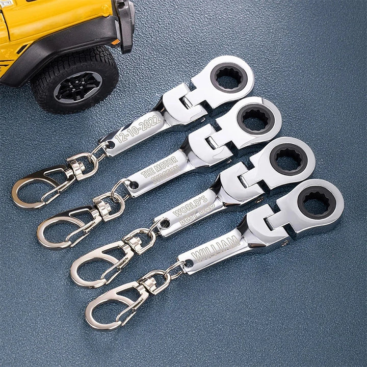 Personalized 10mm Ratchet Wrench Keychain – Engraved Mini Flex Head Tool Keyring for Mechanics & DIY