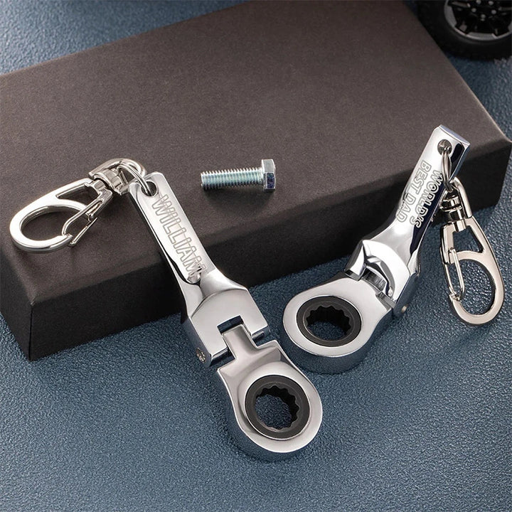 Personalized 10mm Ratchet Wrench Keychain – Engraved Mini Flex Head Tool Keyring for Mechanics & DIY