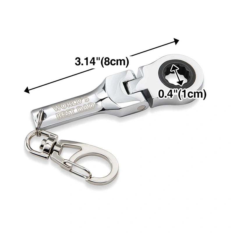 Personalized 10mm Ratchet Wrench Keychain – Engraved Mini Flex Head Tool Keyring for Mechanics & DIY