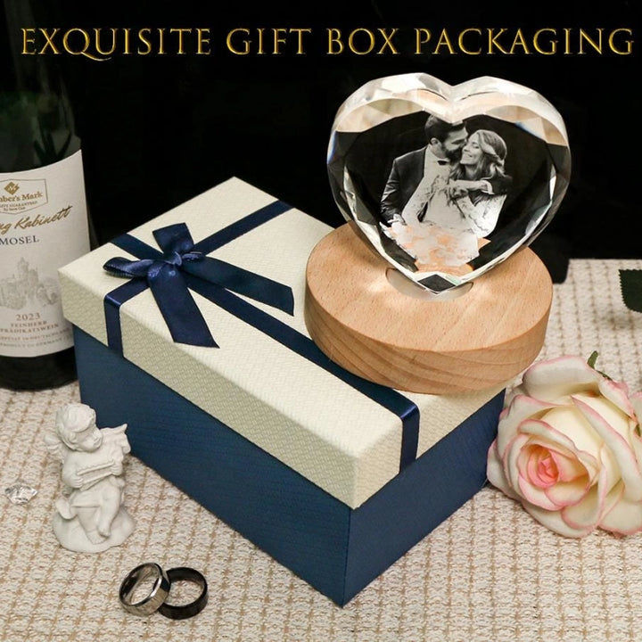 Personalized 3D Heart Crystal Photo with LED Light – Custom Engraved Crystal Portrait Gift for Anniversary, Christmas, Wedding & Couples
