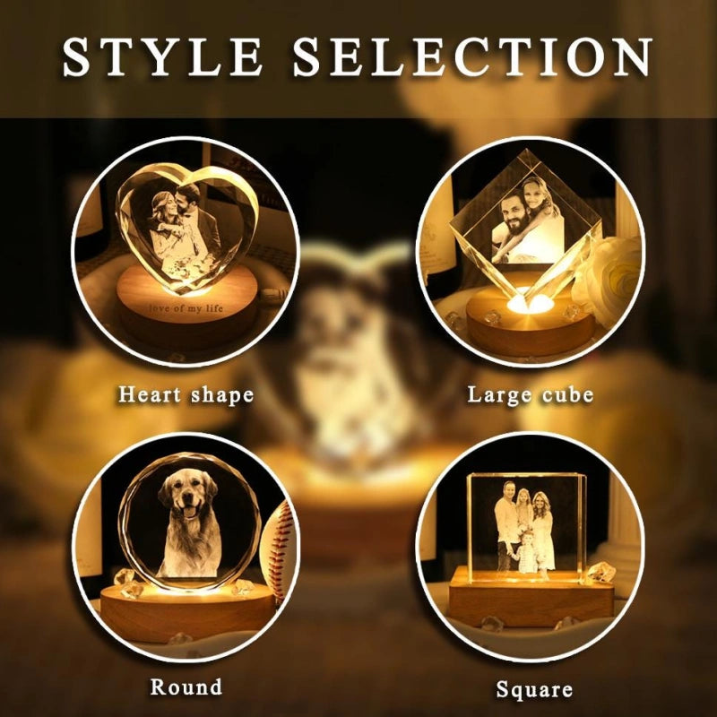 Personalized 3D Heart Crystal Photo with LED Light – Custom Engraved Crystal Portrait Gift for Anniversary, Christmas, Wedding & Couples