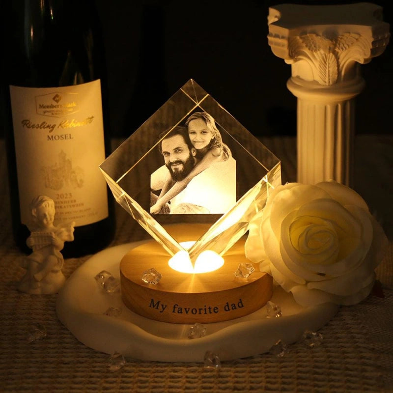Personalized 3D Heart Crystal Photo with LED Light – Custom Engraved Crystal Portrait Gift for Anniversary, Christmas, Wedding & Couples