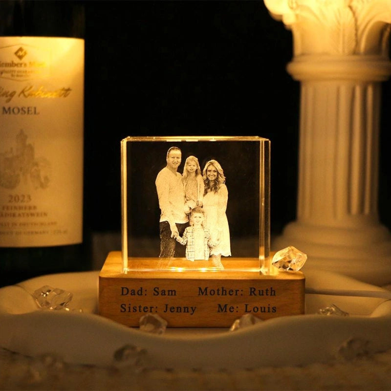 Personalized 3D Heart Crystal Photo with LED Light – Custom Engraved Crystal Portrait Gift for Anniversary, Christmas, Wedding & Couples