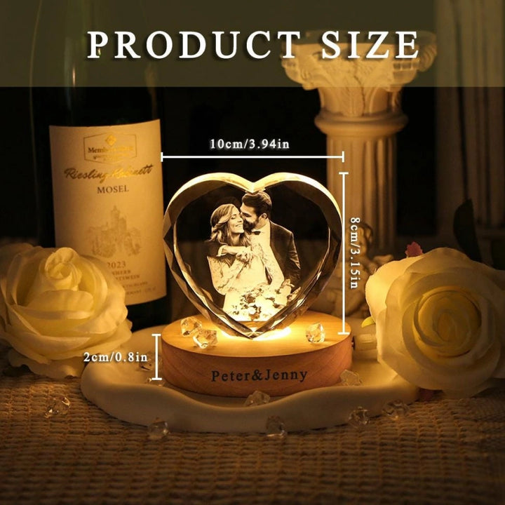 Personalized 3D Heart Crystal Photo with LED Light – Custom Engraved Crystal Portrait Gift for Anniversary, Christmas, Wedding & Couples