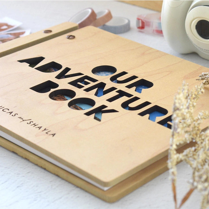 Personalized Adventure Book Scrapbook – Custom Wooden Memory Album | Valentines Gift for Him or Her, Anniversary Travel Scrapbook, Couples Gift