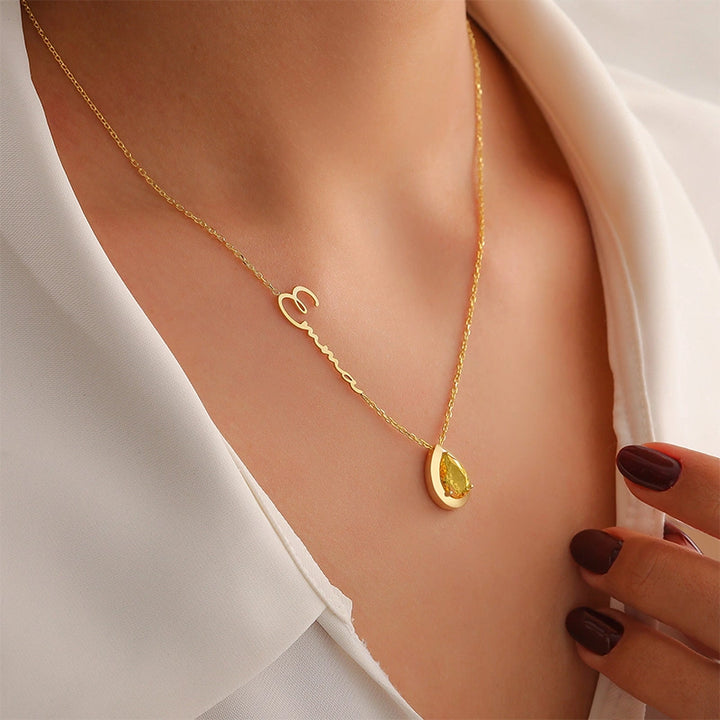 Colar com inicial em formato de bolha personalizada – Pingente com letra personalizada em prata de lei ou ouro 18K
