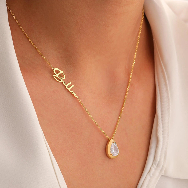 Colar com inicial em formato de bolha personalizada – Pingente com letra personalizada em prata de lei ou ouro 18K