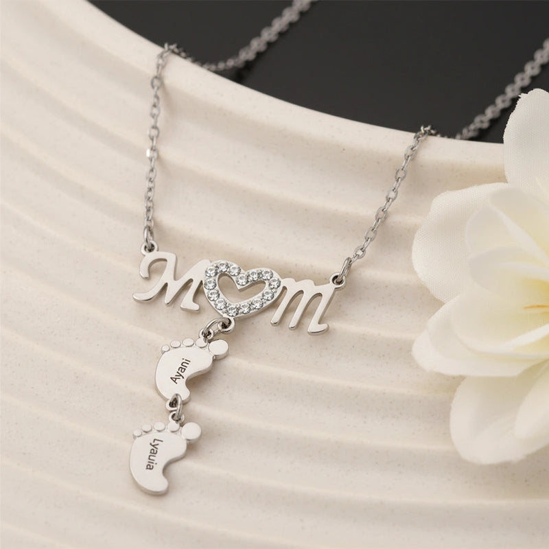 Personalized Baby Feet Name Necklace – Custom Mother’s Day Necklace for Mom
