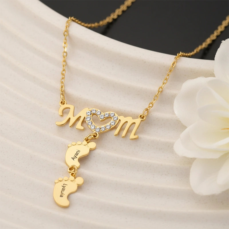 Personalized Baby Feet Name Necklace – Custom Mother’s Day Necklace for Mom
