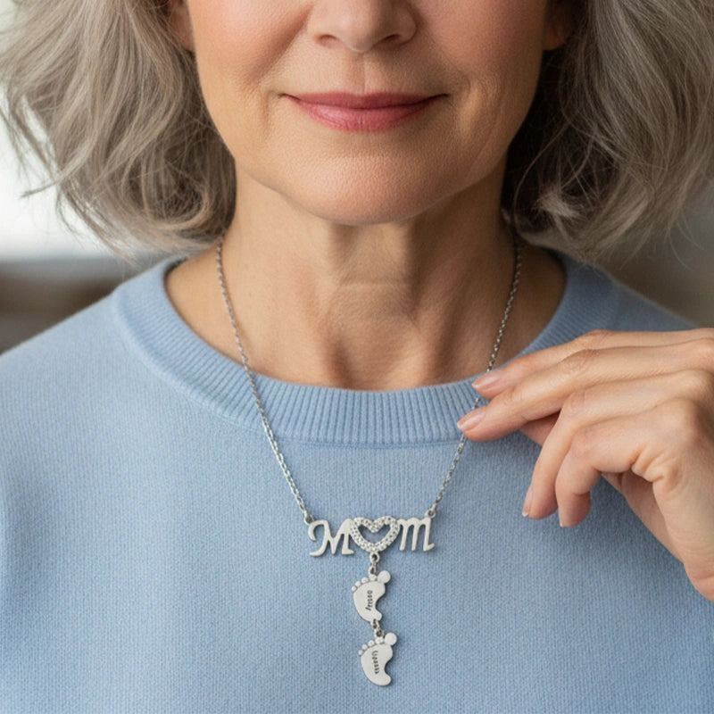 Personalized Baby Feet Name Necklace – Custom Mother’s Day Necklace for Mom