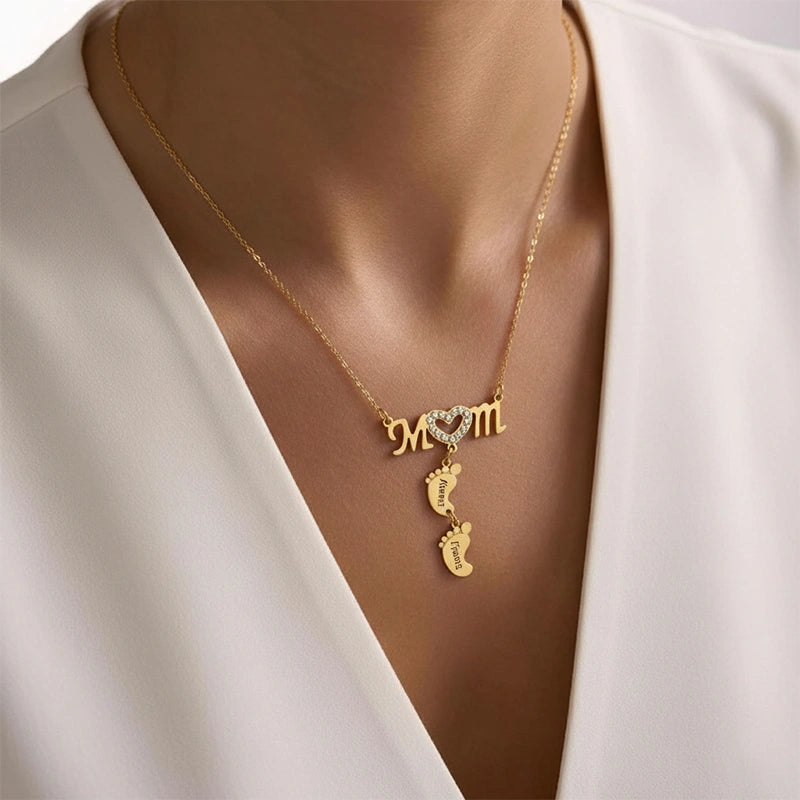 Personalized Baby Feet Name Necklace – Custom Mother’s Day Necklace for Mom