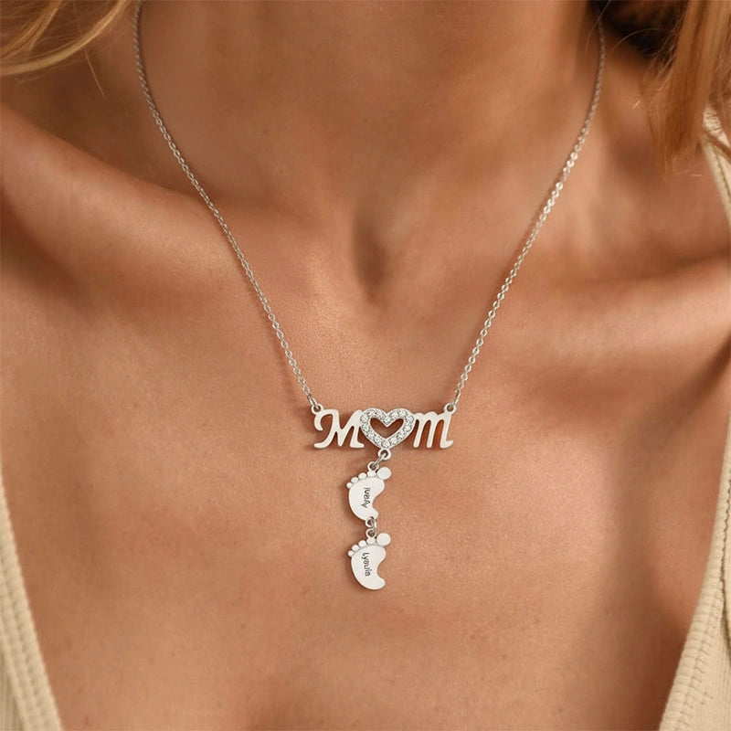 Personalized Baby Feet Name Necklace – Custom Mother’s Day Necklace for Mom