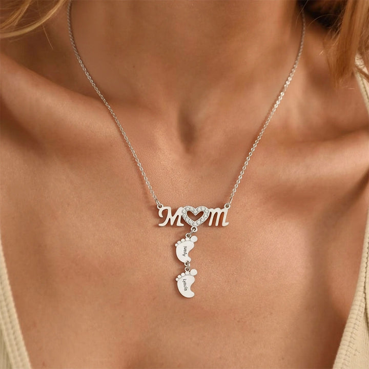 Personalized Baby Feet Name Necklace – Custom Mother’s Day Necklace for Mom