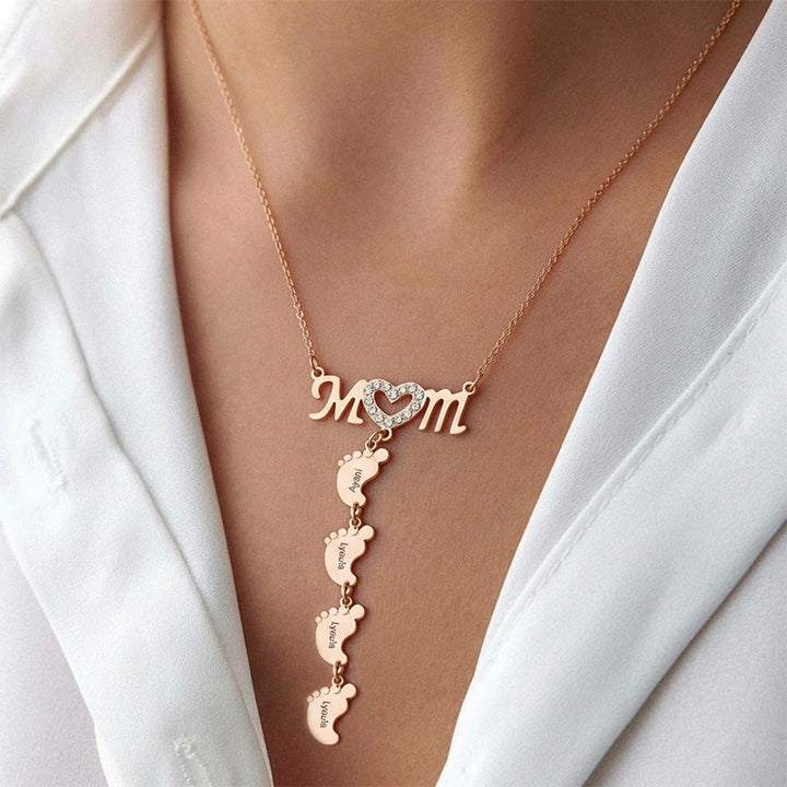 Personalized Baby Feet Name Necklace – Custom Mother’s Day Necklace for Mom