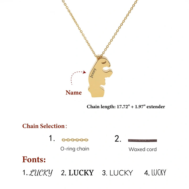 Personalized Bear Family Necklace – Custom Mom Necklace with Kids Names, Engraved Heart Pendant Gift