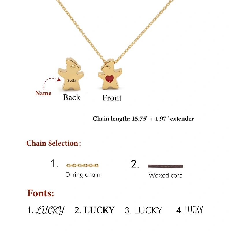 Personalized Bear Family Necklace – Custom Mom Necklace with Kids Names, Engraved Heart Pendant Gift
