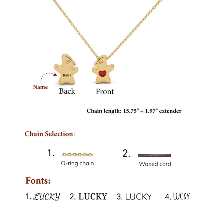 Personalized Bear Family Necklace – Custom Mom Necklace with Kids Names, Engraved Heart Pendant Gift