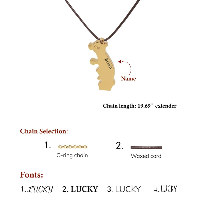 Personalized Bear Family Necklace – Custom Mom Necklace with Kids Names, Engraved Heart Pendant Gift