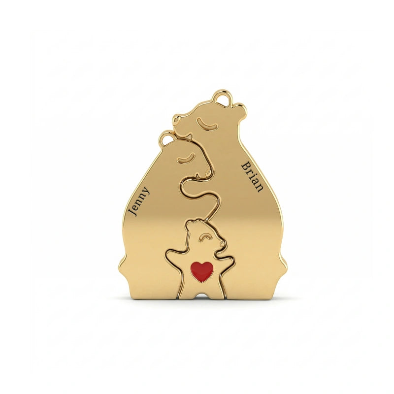 Personalized Bear Family Necklace – Custom Mom Necklace with Kids Names, Engraved Heart Pendant Gift