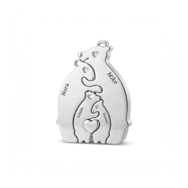 Personalized Bear Family Necklace – Custom Mom Necklace with Kids Names, Engraved Heart Pendant Gift