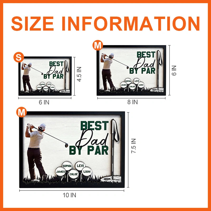 Personalized “Best Dad by Par” Wooden Photo Plaque – Custom Golf Gift with Kids’ Names