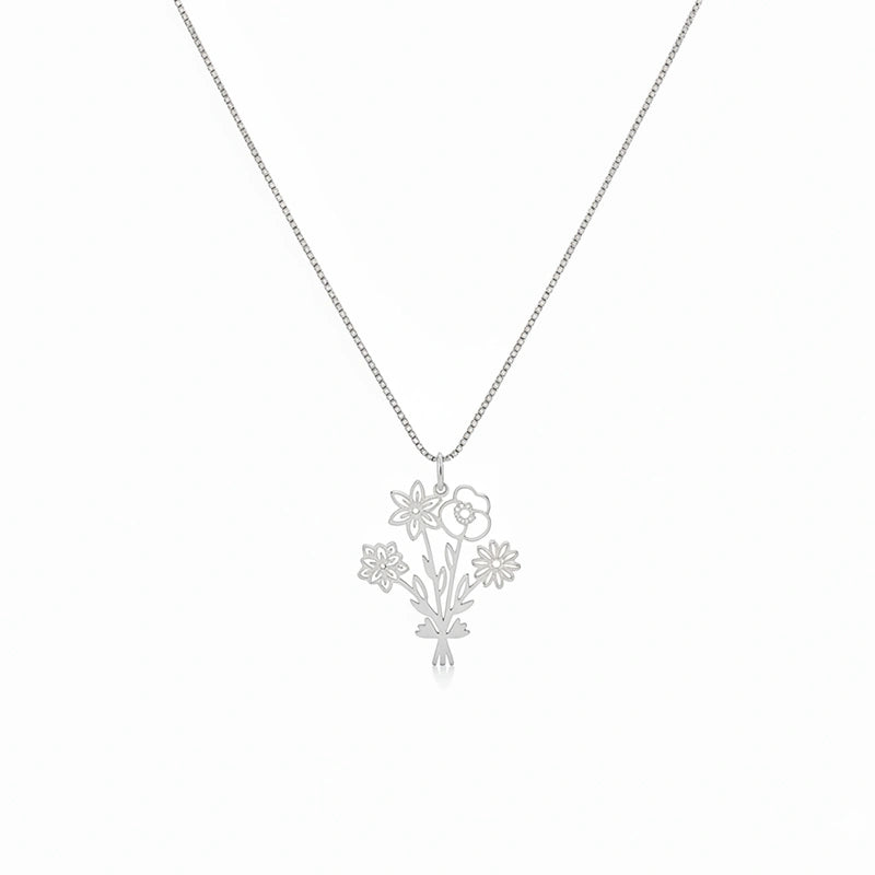 Personalized Birth Flower Bouquet Necklace – Custom Family Birth Flower Necklace for Mom