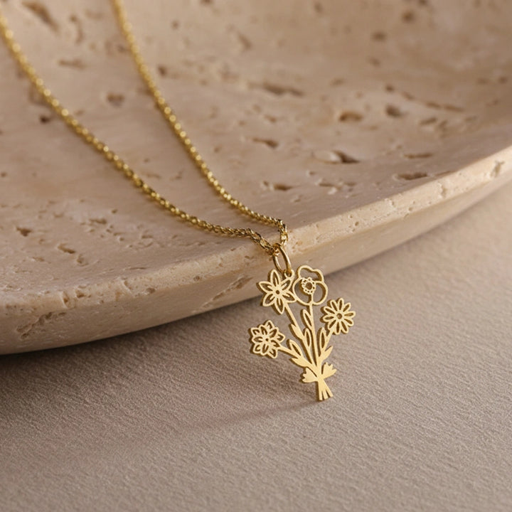 Personalized Birth Flower Bouquet Necklace – Custom Family Birth Flower Necklace for Mom