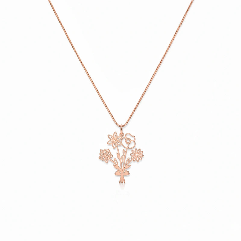 Personalized Birth Flower Bouquet Necklace – Custom Family Birth Flower Necklace for Mom