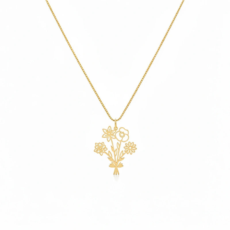 Personalized Birth Flower Bouquet Necklace – Custom Family Birth Flower Necklace for Mom
