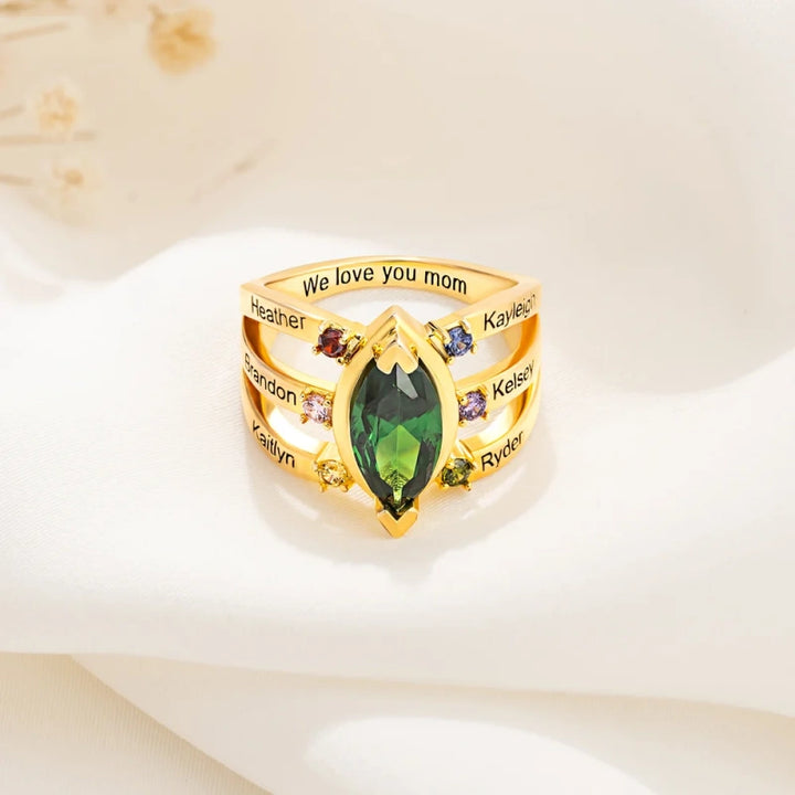 Personalized Birthstone Ring with Engraved Names – Custom Family Ring for Mom & Grandma | Mother’s Day Gift