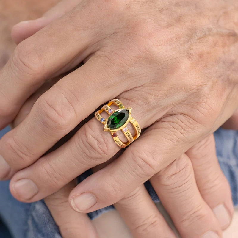 Personalized Birthstone Ring with Engraved Names – Custom Family Ring for Mom & Grandma | Mother’s Day Gift