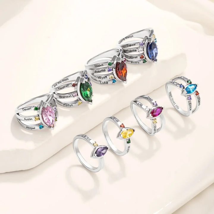 Personalized Birthstone Ring with Engraved Names – Custom Family Ring for Mom & Grandma | Mother’s Day Gift