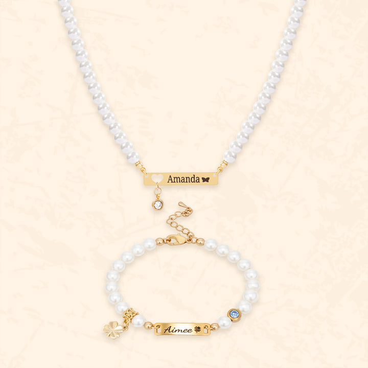 Personalized Children’s Pearl Bracelet & Necklace Set – Capture Your Child’s Zodiac Light and Growth Story