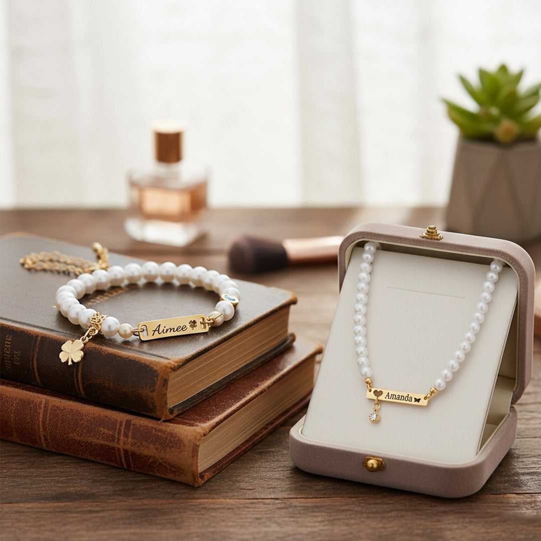 Personalized Children’s Pearl Bracelet & Necklace Set – Capture Your Child’s Zodiac Light and Growth Story
