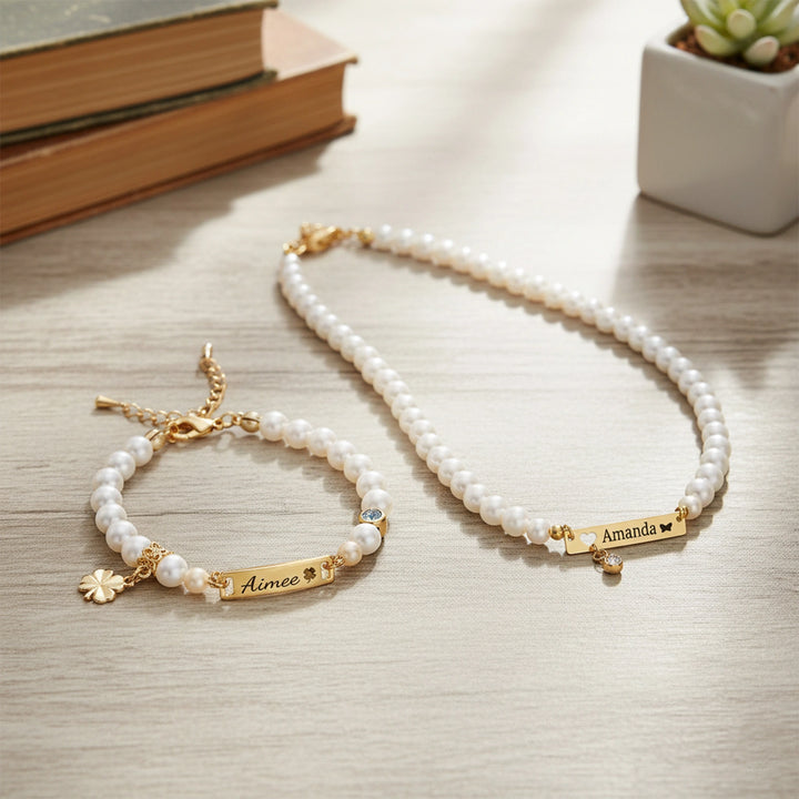 Personalized Children’s Pearl Bracelet & Necklace Set – Capture Your Child’s Zodiac Light and Growth Story