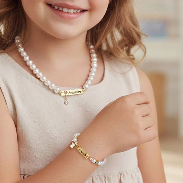 Personalized Children’s Pearl Bracelet & Necklace Set – Capture Your Child’s Zodiac Light and Growth Story