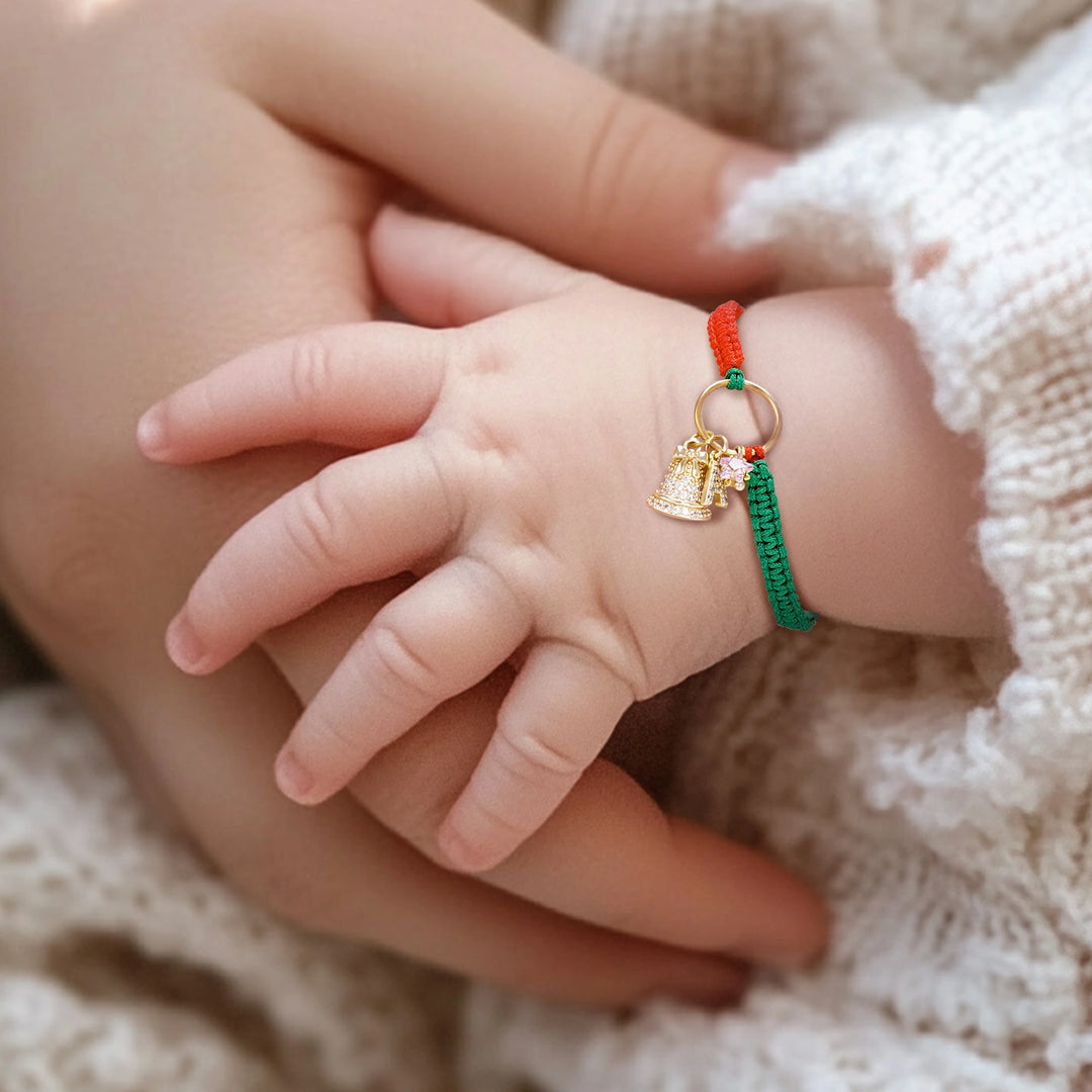 Personalized Christmas Bell Birthstone Bracelet – Custom Initial Charm, 18K Gold-Plated Woven Gift