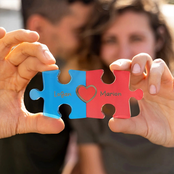 Personalized Couple Puzzle Name Sign with Heart – Custom Interlocking Names Acrylic Plate, Valentine’s Day & Anniversary Gift