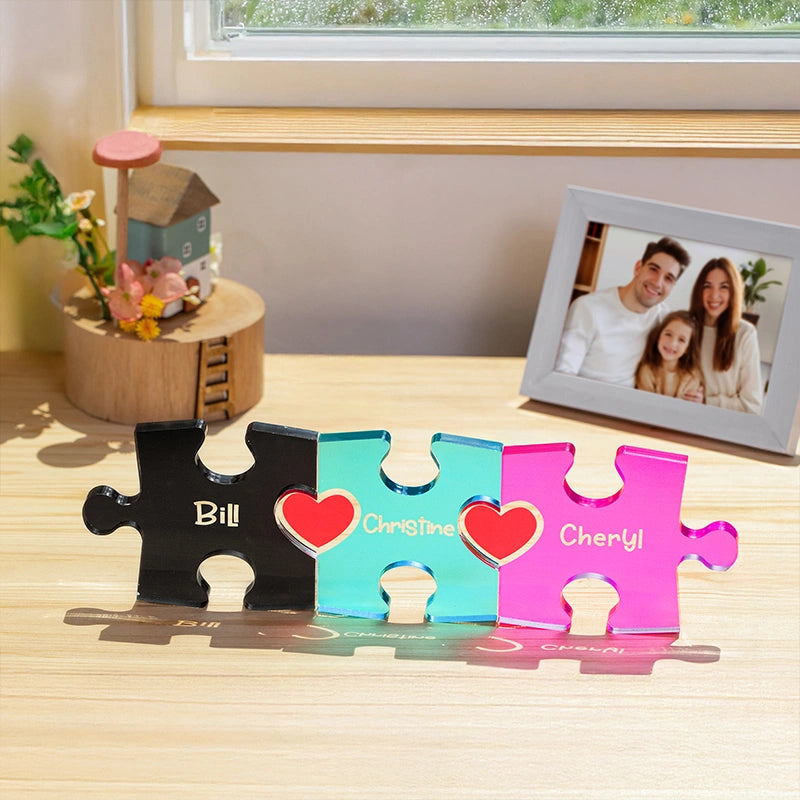 Personalized Couple Puzzle Name Sign with Heart – Custom Interlocking Names Acrylic Plate, Valentine’s Day & Anniversary Gift