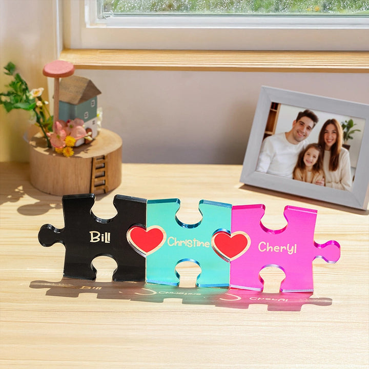Personalized Couple Puzzle Name Sign with Heart – Custom Interlocking Names Acrylic Plate, Valentine’s Day & Anniversary Gift