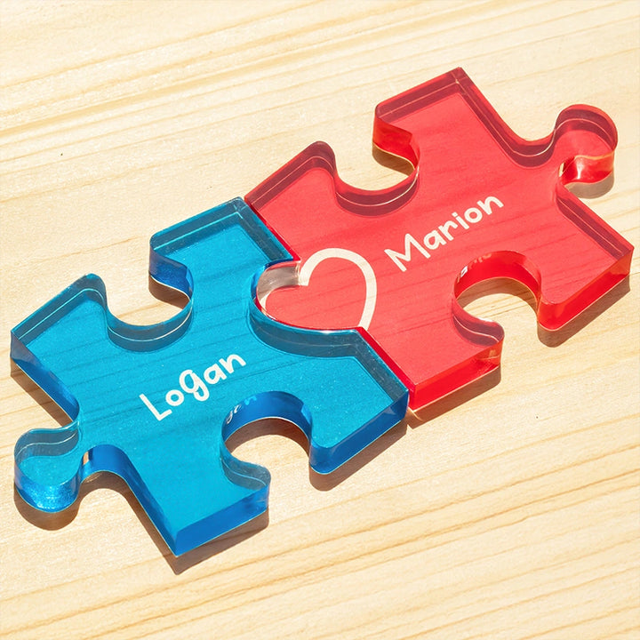 Personalized Couple Puzzle Name Sign with Heart – Custom Interlocking Names Acrylic Plate, Valentine’s Day & Anniversary Gift