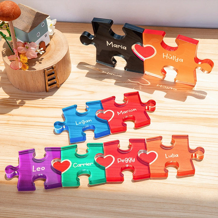 Personalized Couple Puzzle Name Sign with Heart – Custom Interlocking Names Acrylic Plate, Valentine’s Day & Anniversary Gift