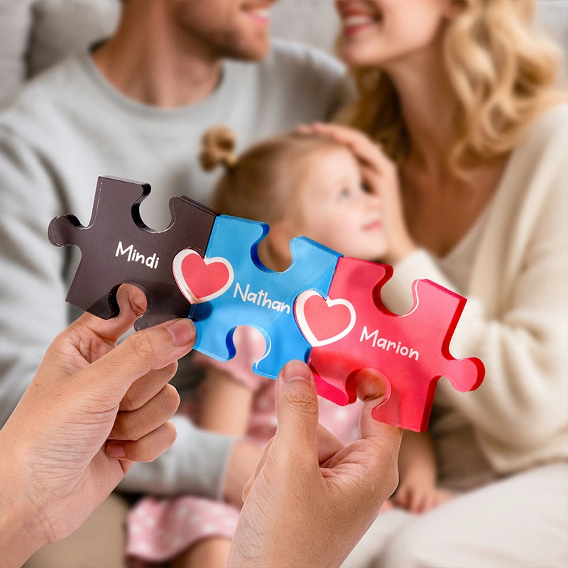 Personalized Couple Puzzle Name Sign with Heart – Custom Interlocking Names Acrylic Plate, Valentine’s Day & Anniversary Gift