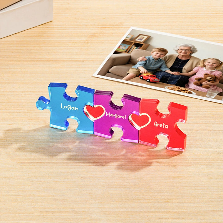 Personalized Couple Puzzle Name Sign with Heart – Custom Interlocking Names Acrylic Plate, Valentine’s Day & Anniversary Gift