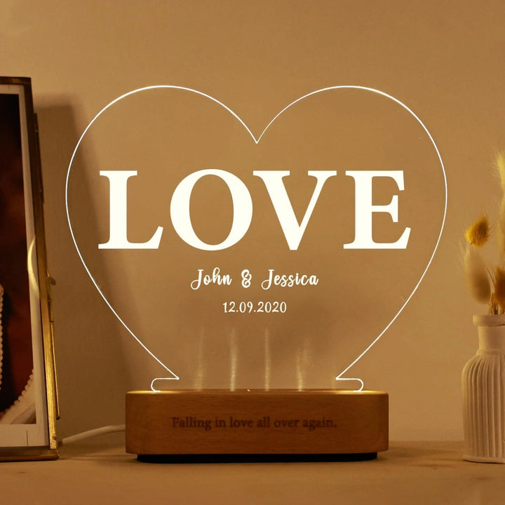 Personalized Custom Night Light – Romantic Valentine’s Day & Anniversary Gift for Couples, Him or Her